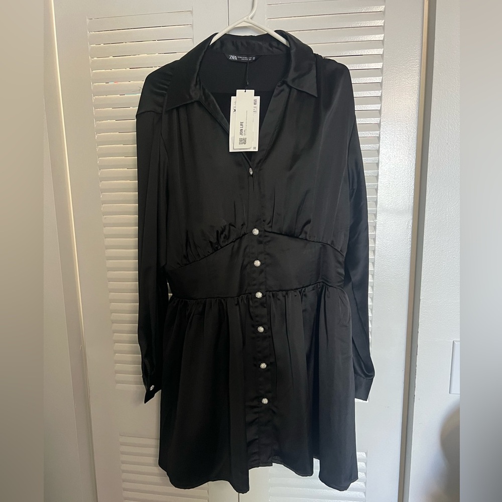 Zara - JEWEL BUTTON SATIN EFFECT MINI DRESS